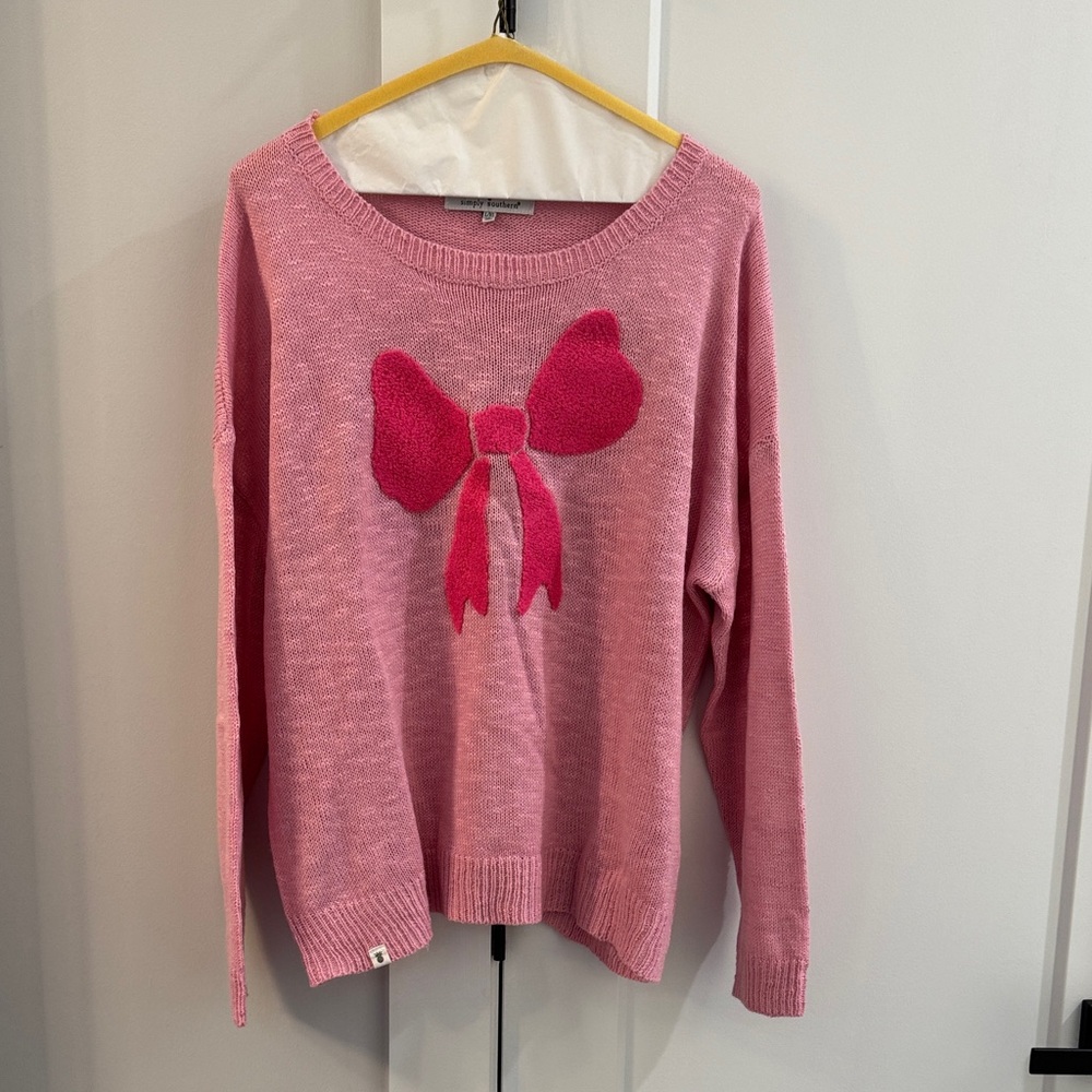 Simply Southern Pink Crew Neck Sweater with Bow